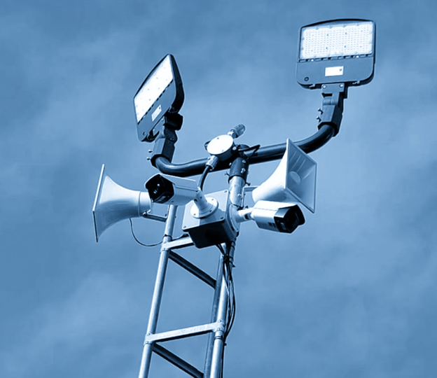 Loud horn speakers in truck yard